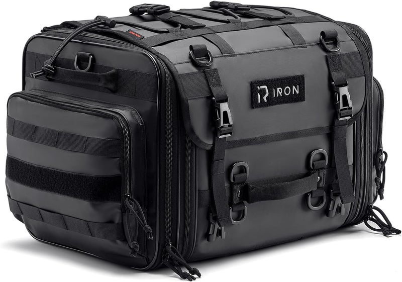 RIDEIRON Motorcycle Tail Bag, Expandable Motorcycle Travel Luggage Bags 40L-60L, Waterproof Rear Rack Trunk with Rain Cover and Sissy Bar Straps - Image 1